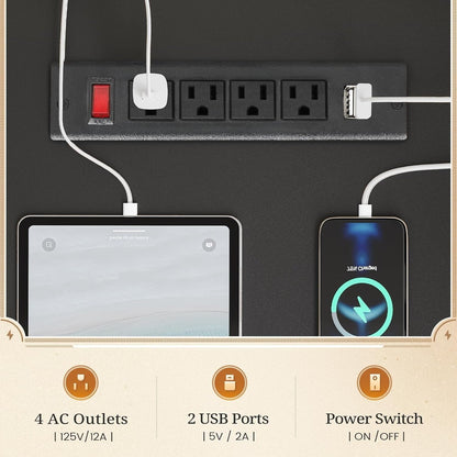 Farmhouse Executive Desk Home Office Desk File Drawer Monitor Stand Power Outlet
