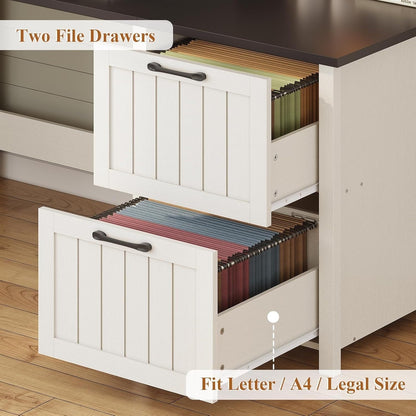 Farmhouse Executive Desk Home Office Desk File Drawer Monitor Stand Power Outlet