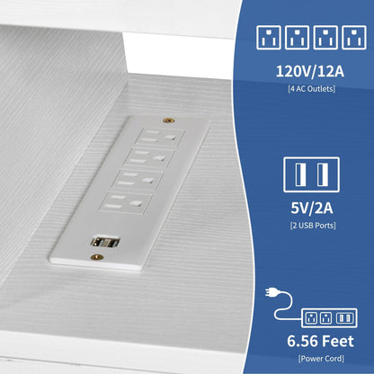 Farmhouse TV Stand for up to 65 TV with Doors and Open Shelves Media Console Power Outlet