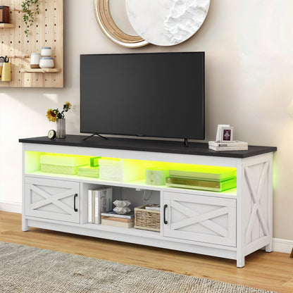 Farmhouse TV Stand for up to 65 TV with Doors and Open Shelves Media Console Power Outlet