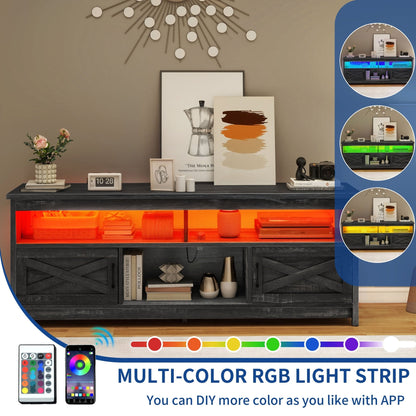 Farmhouse TV Stand for up to 65 TV with Doors and Open Shelves Media Console Power Outlet