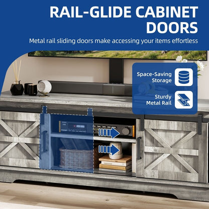 Farmhouse TV Stand for up to 65 TV with Doors and Open Shelves Media Console Power Outlet