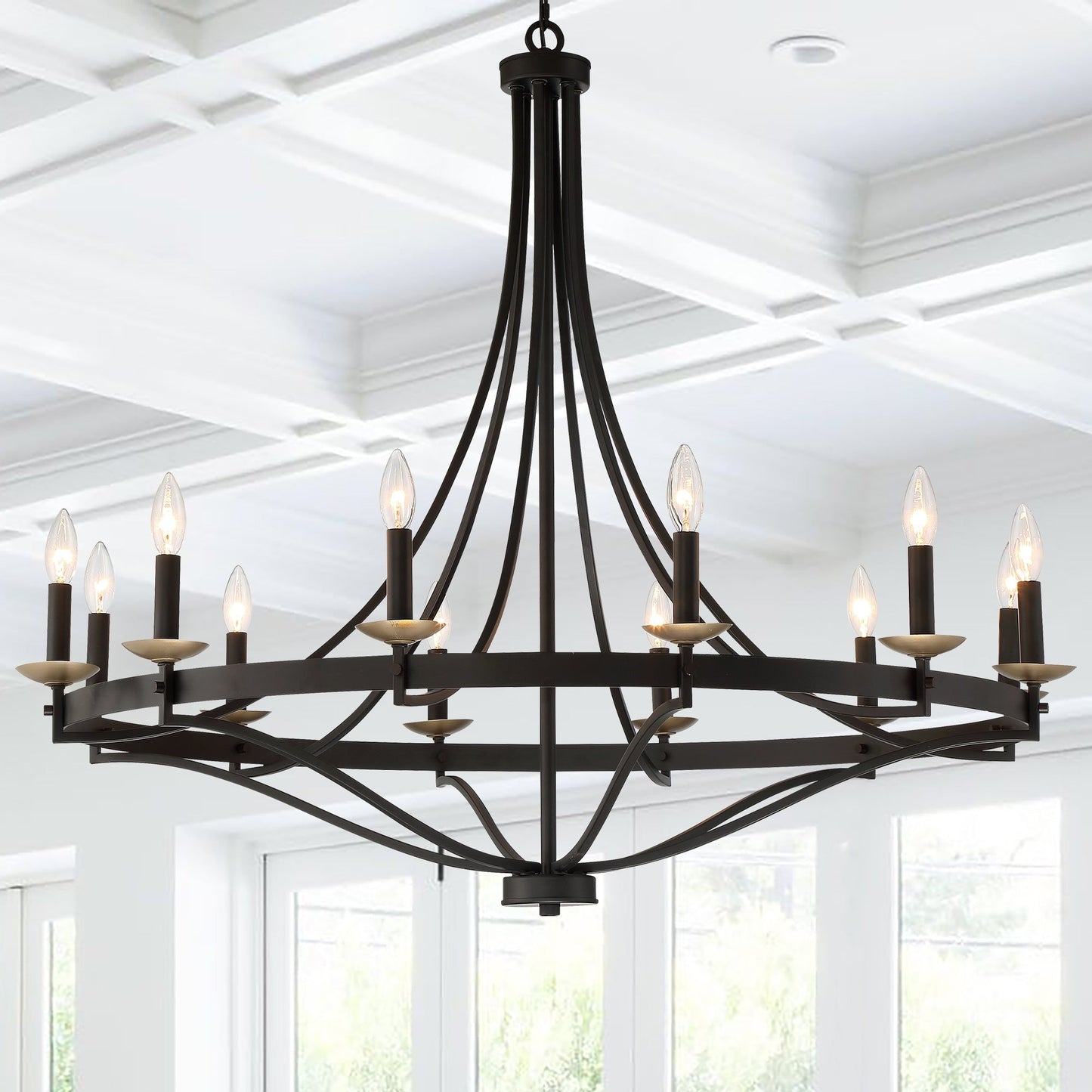 Fidenza 12-light Modern Farmhouse Empire Wagon Wheel Chandelier with UL - D40'' * H135''