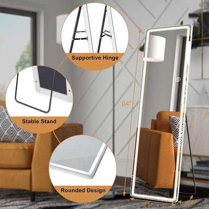 Floor Mirror with LED Light, 64 x 21 Full Length Mirror with Stand, Hanging Mirror Wall Mounted Mirror Full Body Mirror
