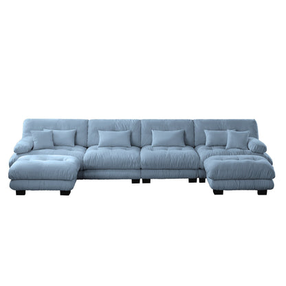 Free Combination Modular Chenille 4-Seater Sectional Sofa with 2 Ottomans and Pillow for Living Room