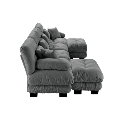 Free Combination Modular Chenille 4-Seater Sectional Sofa with 2 Ottomans and Pillow for Living Room