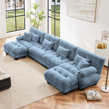 Free Combination Modular Chenille 4-Seater Sectional Sofa with 2 Ottomans and Pillow for Living Room