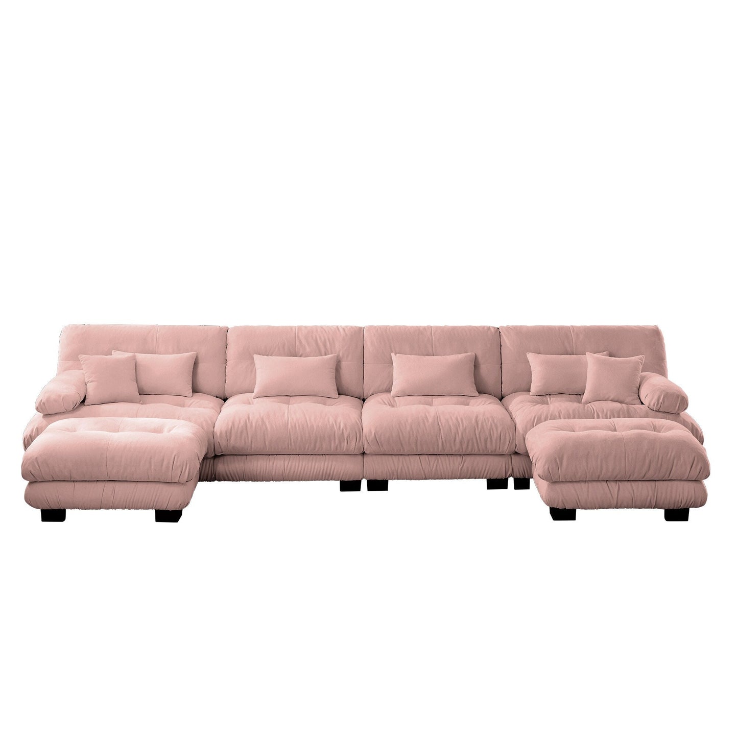 Free Combination Modular Chenille 4-Seater Sectional Sofa with 2 Ottomans and Pillow for Living Room