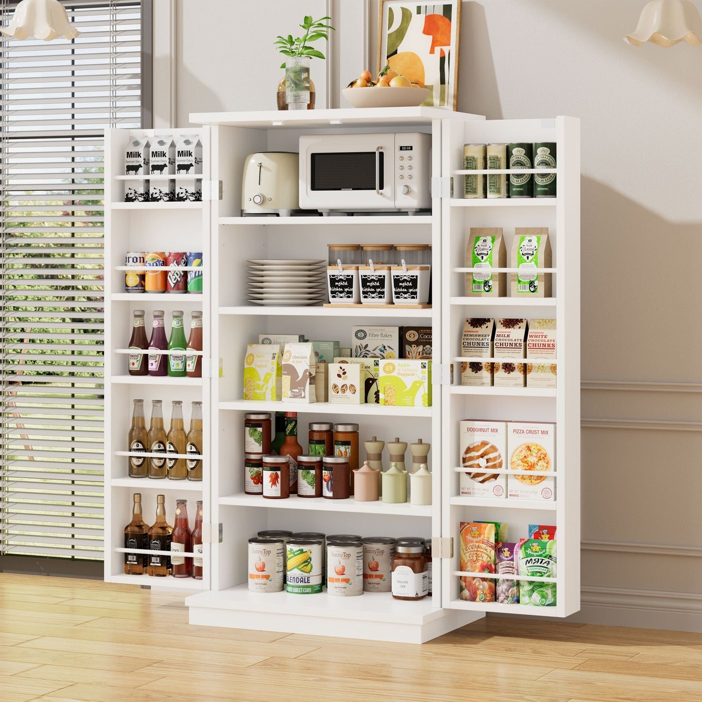 Futzca 47in Pantry Cabinet, Wooden Kitchen Storage Cabinets
