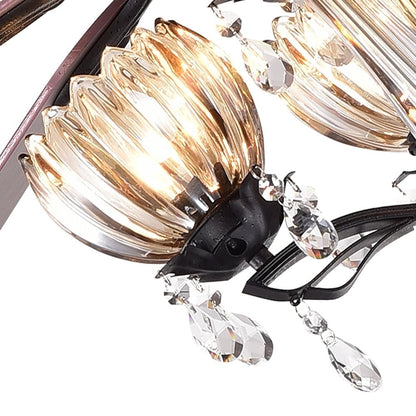 Garlow Matte Black 5-blade Lighted Ceiling Fan with Crystal Flower Cups Chandelier (includes Remote) - 52-inches Diameter