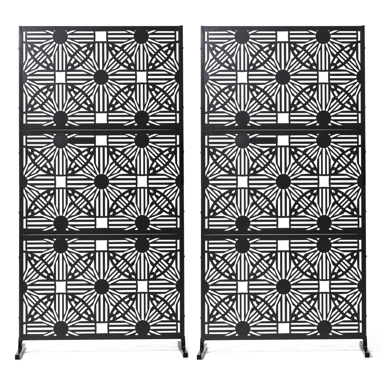 Glitzhome 6ft Galvanized Floral Patterned 3-Panel Privacy Screen Room Divider Fences