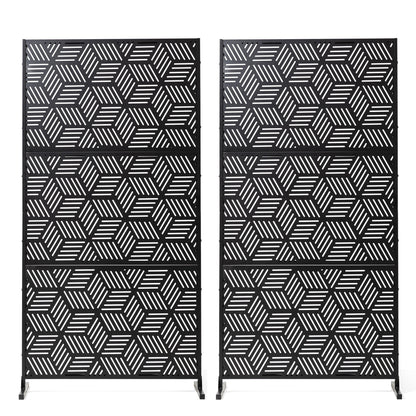 Glitzhome 6ft Galvanized Floral Patterned 3-Panel Privacy Screen Room Divider Fences