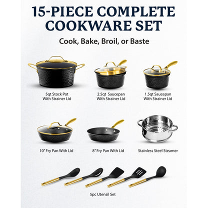 Granitestone Charleston Hammered 15 Piece Nonstick Cookware Set