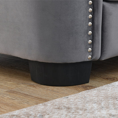 Grey 59'' Modern Velvet 2-Seater Sofa with Tufted Backrest and Nailhead Arms