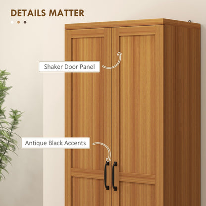 HOMCOM 63 2-Door Kitchen Pantry, Freestanding Storage Cabinet with 5-tier Shelving and 2 Adjustable Shelves for Dining Room