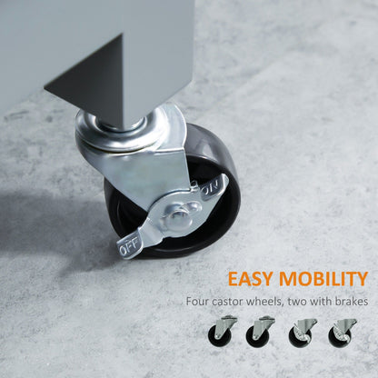 HOMCOM Kitchen Trolley, Wood Top Utility Cart on Wheels with Open Shelf and Storage Drawer for Dining Room, Kitchen