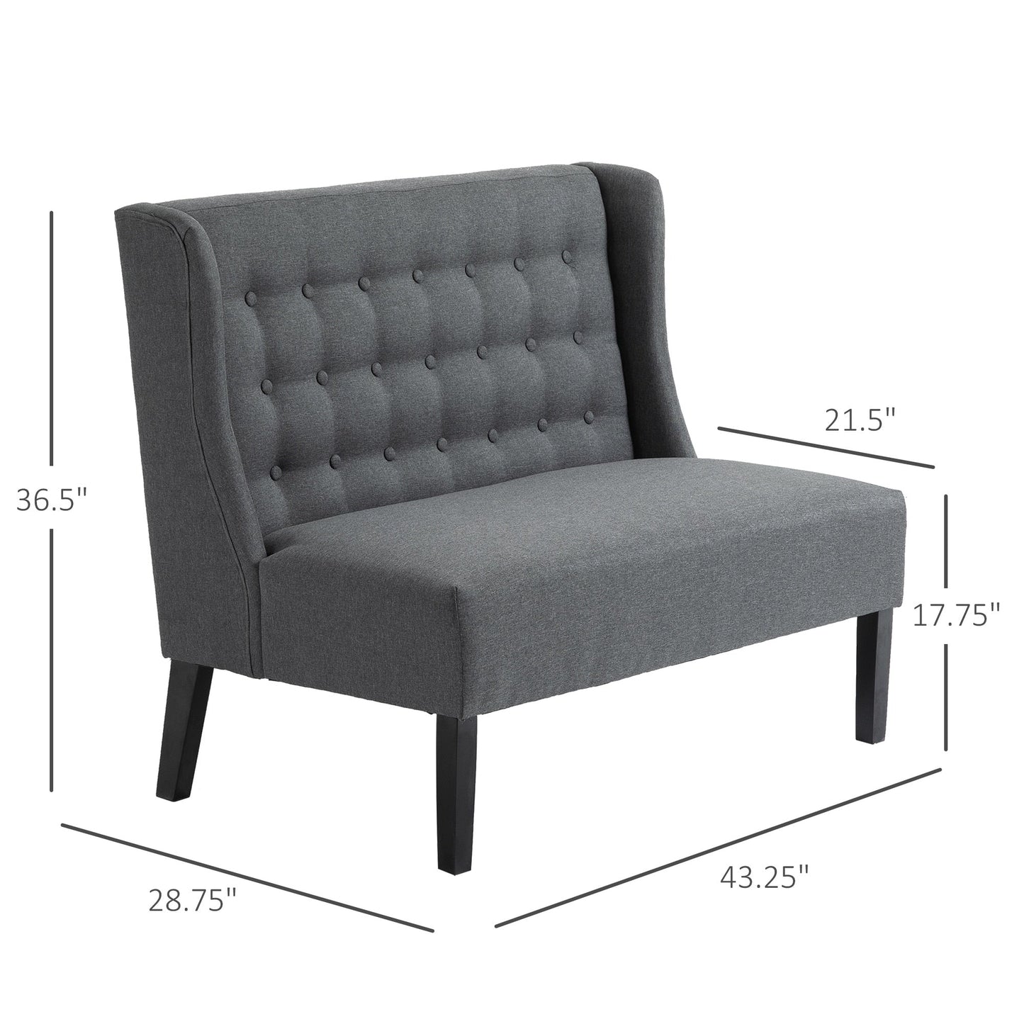 HOMCOM Linen Fabric Upholstery Double Sofa Tufted Loveseat Armless Couch Living Room Furniture with Wood Legs - 28.75*43.25*36.5