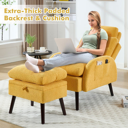 HOMYKA Accent Lounge Chair with Adjustable Backrest Storage Ottoman