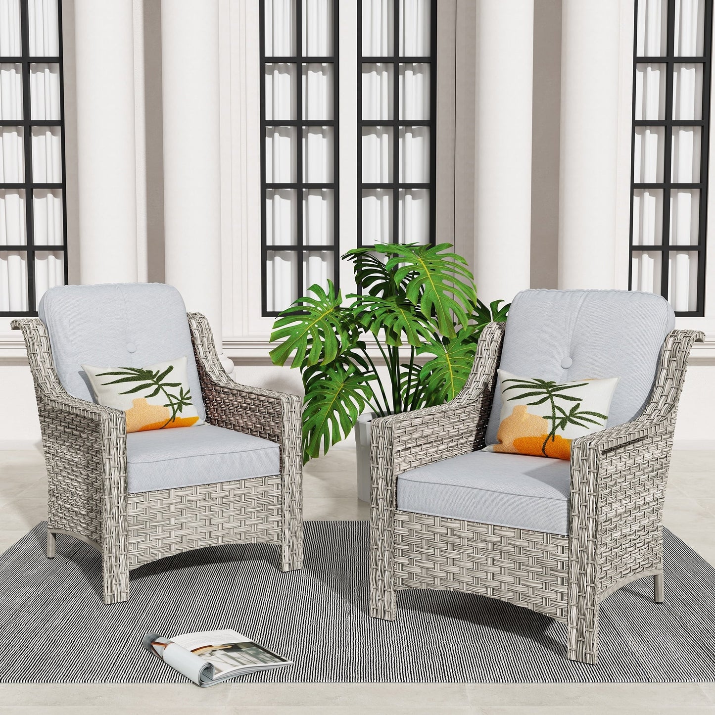 HOOOWOOO 2-piece High Back Wicker Rattan Outdoor Patio Chair Set