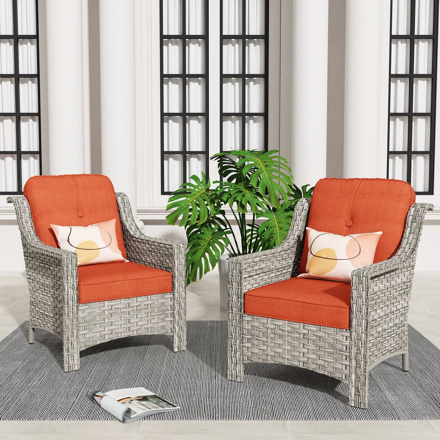 HOOOWOOO 2-piece High Back Wicker Rattan Outdoor Patio Chair Set