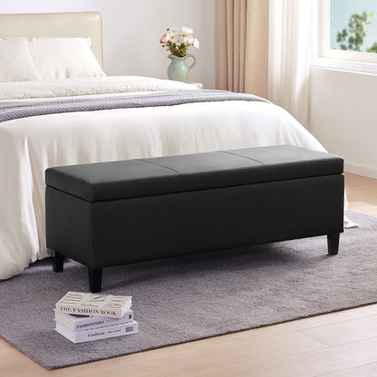 50.3 x 17.50 x 18 Upholstered Rectangular Storage Ottoman-Faux Leather