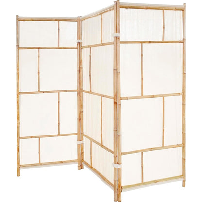 Handcrafted Bamboo Folding 3-Panel Room Divider Privacy Screen, Ecru Fabric