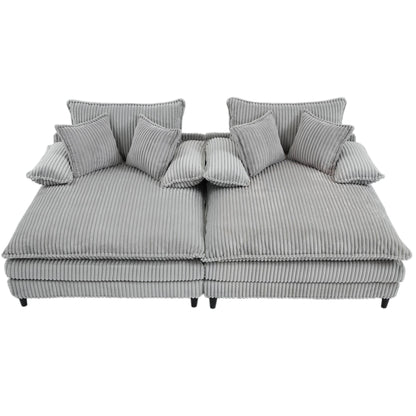 Harmonia 109 W Oversized Corduroy Sofa Bed, Deep Seat Double Lounge Chaise with 4 Pillows