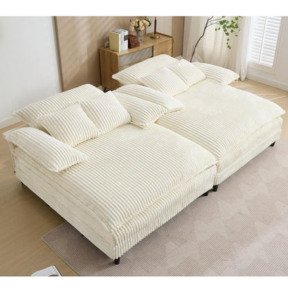 Harmonia 109 W Oversized Corduroy Sofa Bed, Deep Seat Double Lounge Chaise with 4 Pillows