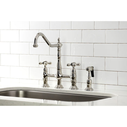 Heritage Bridge Kitchen Faucet with Brass Sprayer