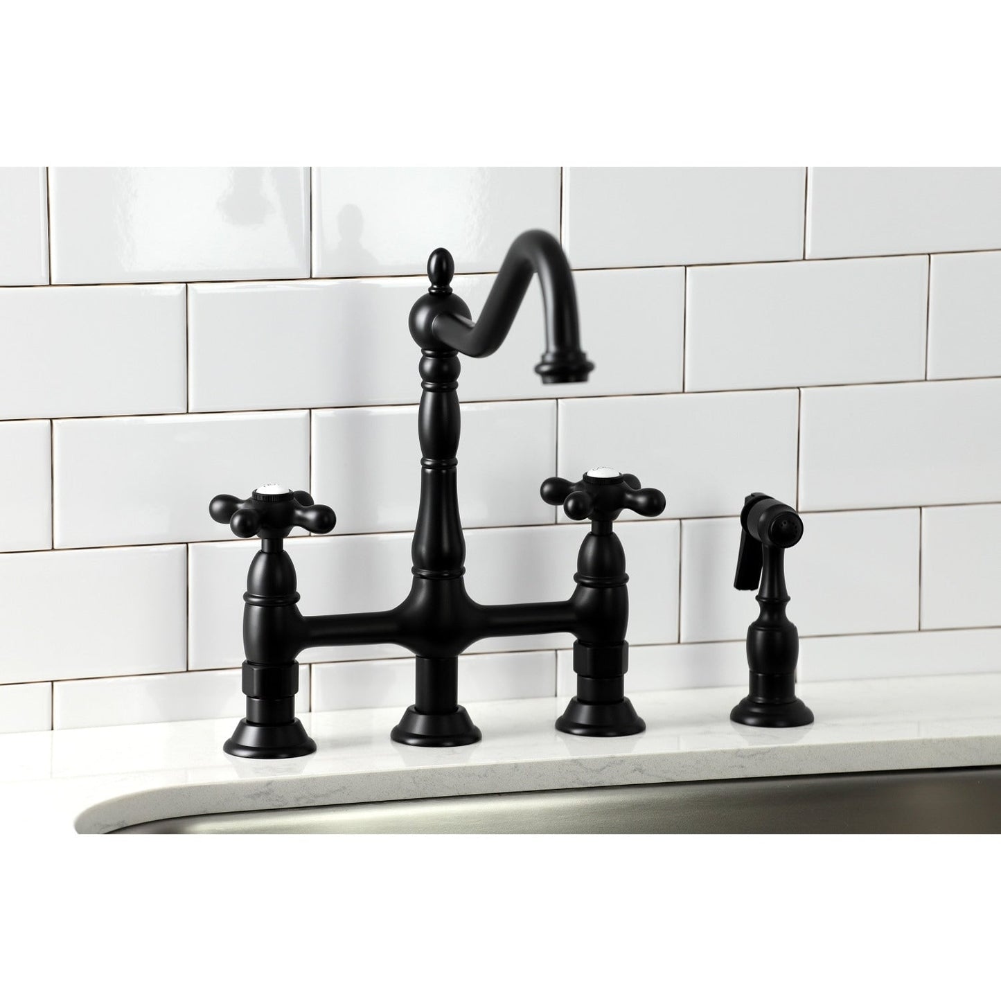 Heritage Bridge Kitchen Faucet with Brass Sprayer