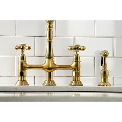 Heritage Bridge Kitchen Faucet with Brass Sprayer