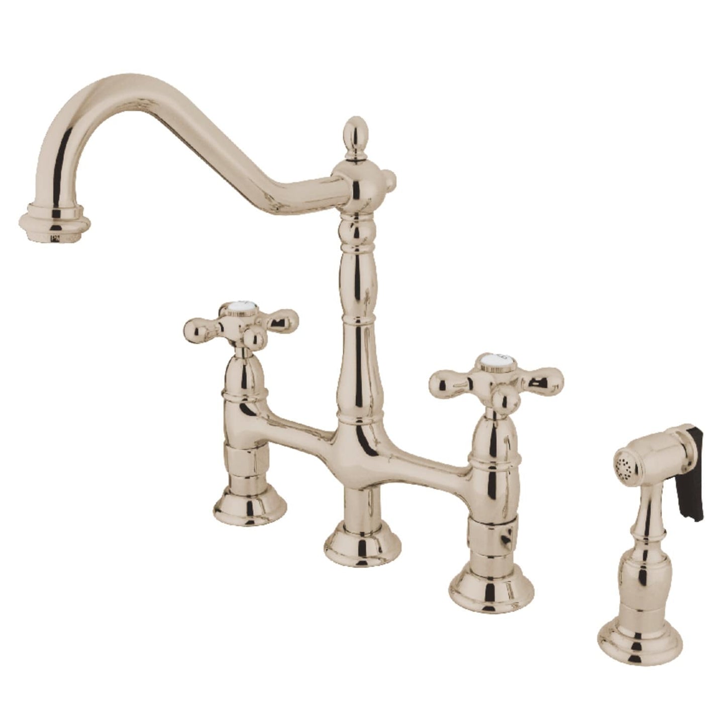 Heritage Bridge Kitchen Faucet with Brass Sprayer