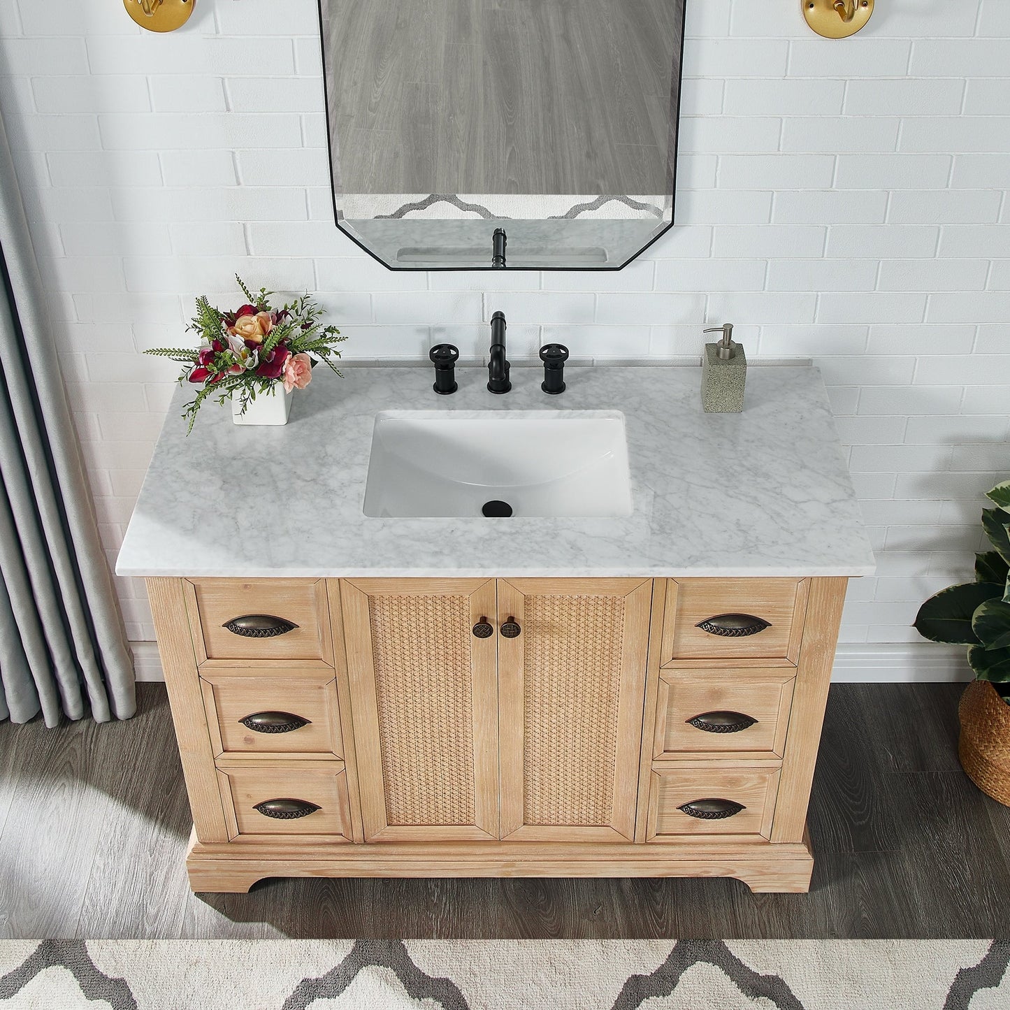Hervas Bath Vanity with Natural Marble Top without Mirror