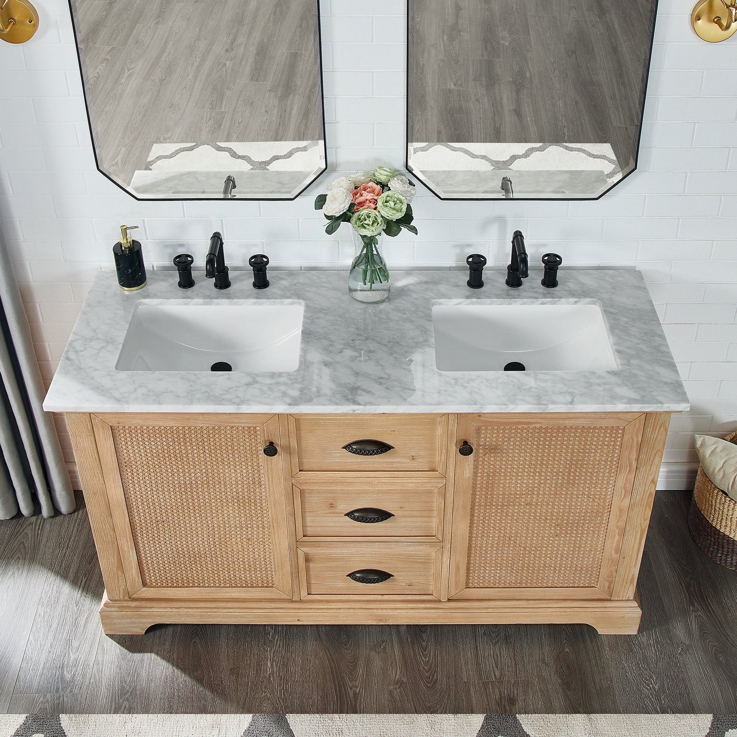 Hervas Bath Vanity with Natural Marble Top without Mirror