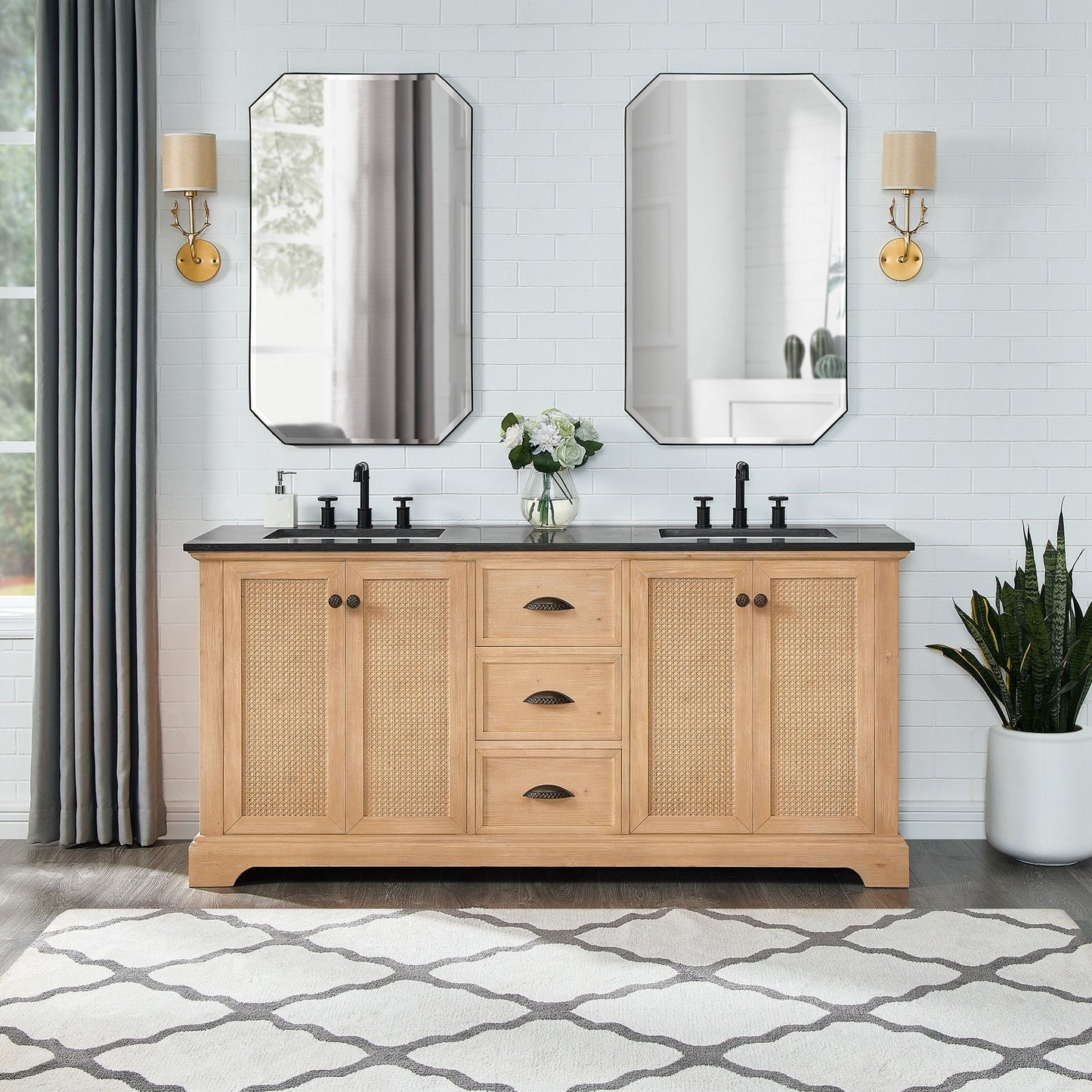 Hervas Bath Vanity with Natural Marble Top without Mirror