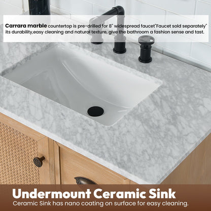 Hervas Bath Vanity with Natural Marble Top without Mirror