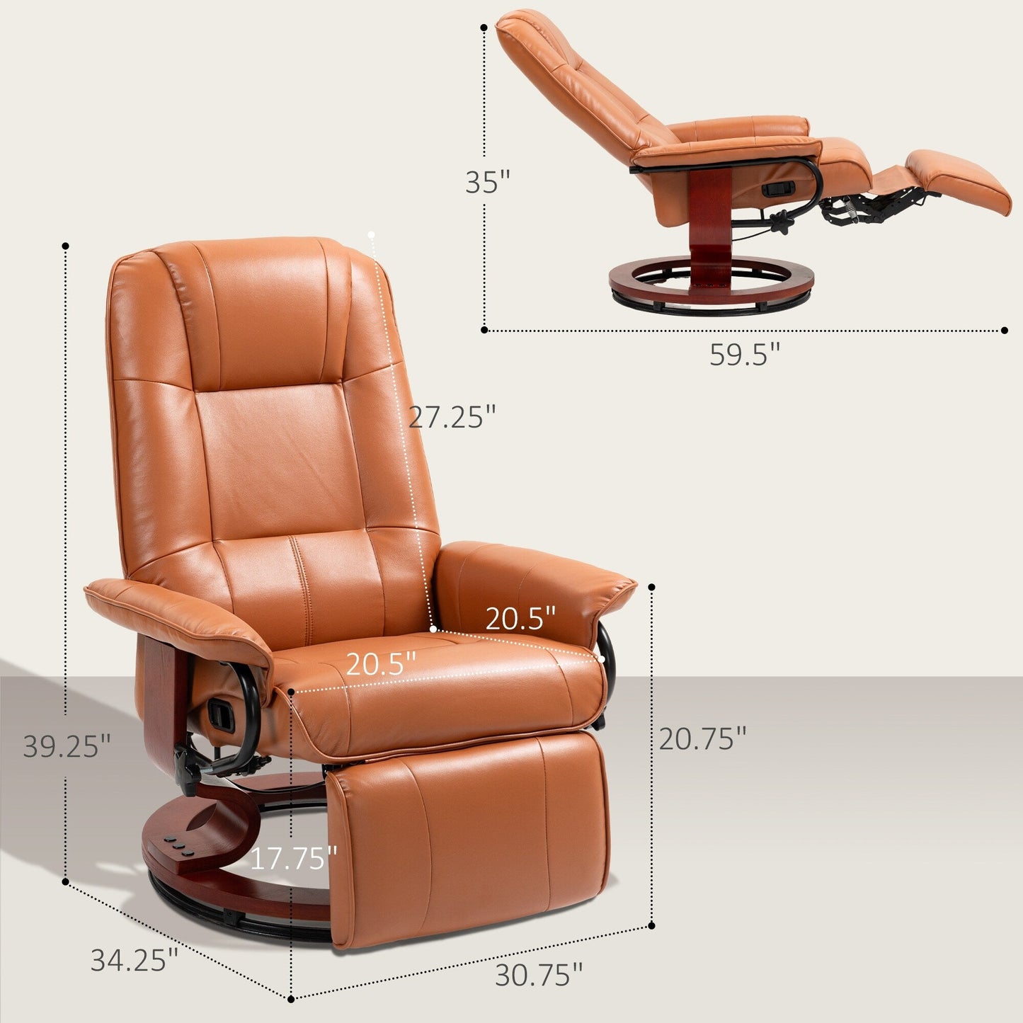 HomCom Faux Leather Adjustable Manual Swivel Base Recliner Chair with Comfortable and Relaxing Footrest
