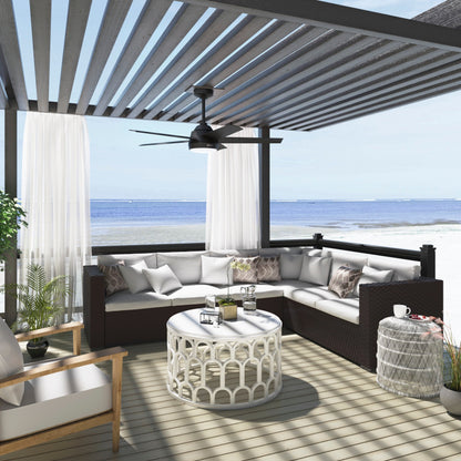 Hunter 52 Skyflow Outdoor Ceiling Fan w/ LED Light Kit, Wall Control - Coastal Modern Contemporary - WeatherMax - WET-RATED!