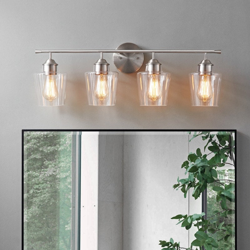 KAWOTI 4-Light Dimmable Metal Bathroom Vanity Light with Glass Shade