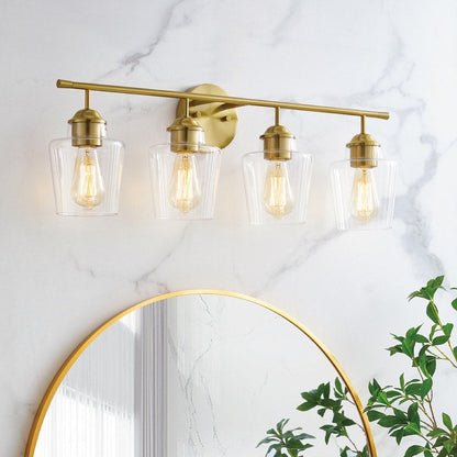 KAWOTI 4-Light Dimmable Metal Bathroom Vanity Light with Glass Shade