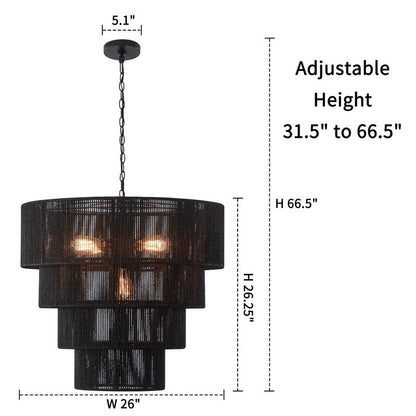 KAWOTI Width 26 5-Light 4-Tiered Bohemian Pendant Light