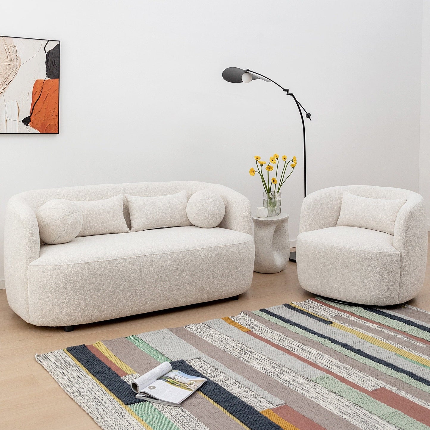 KINWELL Boucle Upholstered 2-Seats Loveseat with Pillows