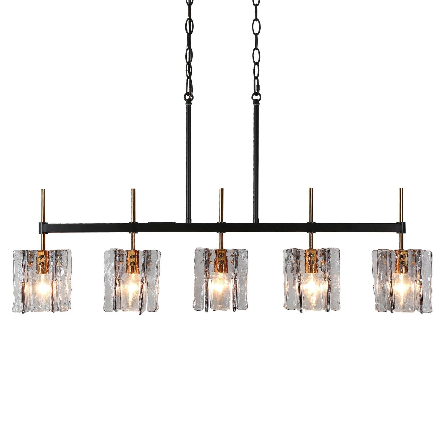 Kasy Modern 5-Light Linear Chandelier Textured Glass Kitchen Island Light Unique Design