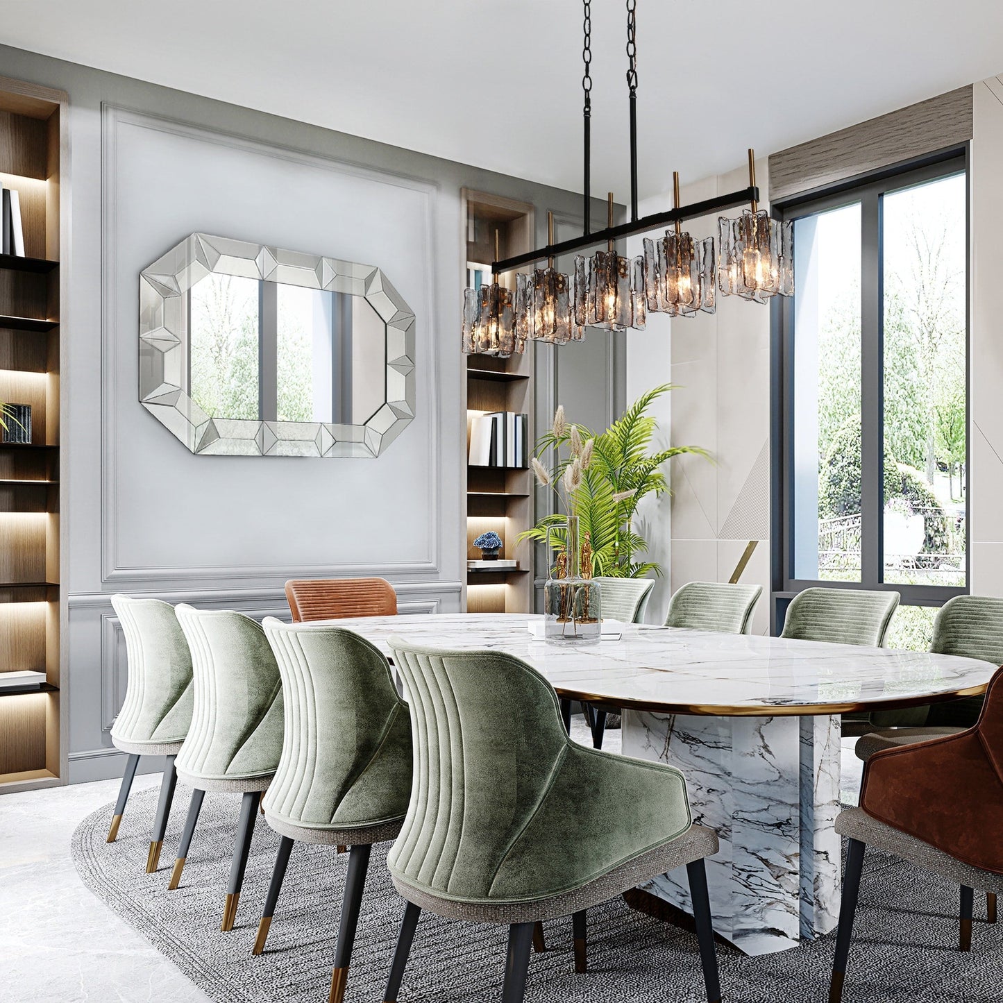 Kasy Modern 5-Light Linear Chandelier Textured Glass Kitchen Island Light Unique Design