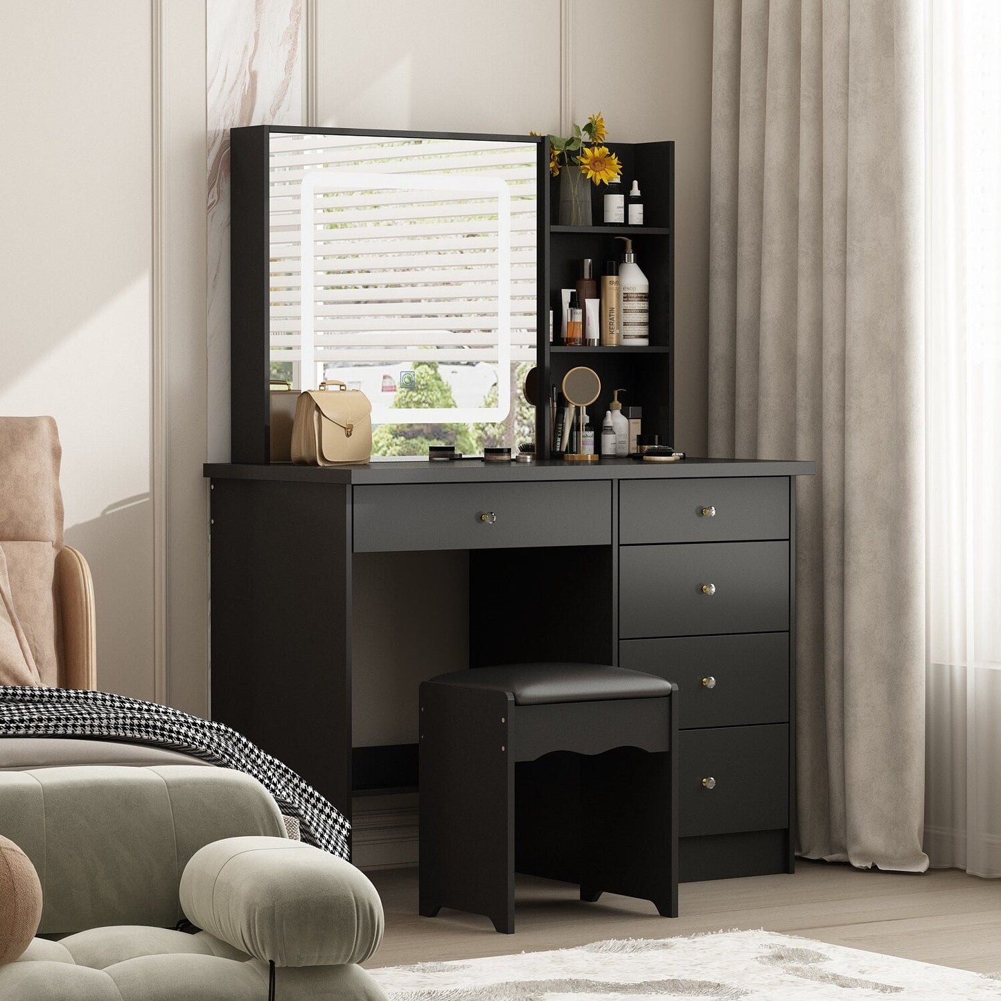 Kerrogee Makeup Vanity Set with Adjustable Lighted Mirror & Stool - 39.4L x 19.7W x 53.5H