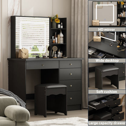 Kerrogee Makeup Vanity Set with Adjustable Lighted Mirror & Stool - 39.4L x 19.7W x 53.5H