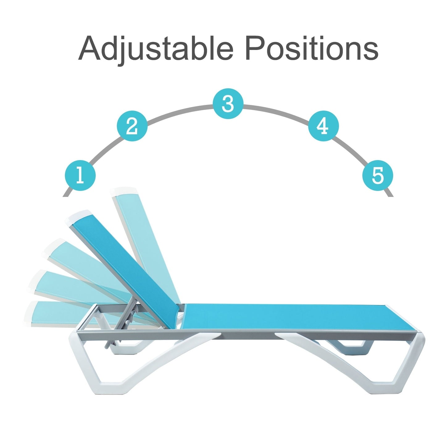 Kozyard Alan Full Flat Aluminum and Polypropylene Resin Legs Patio Reclining Adjustable Chaise Lounge