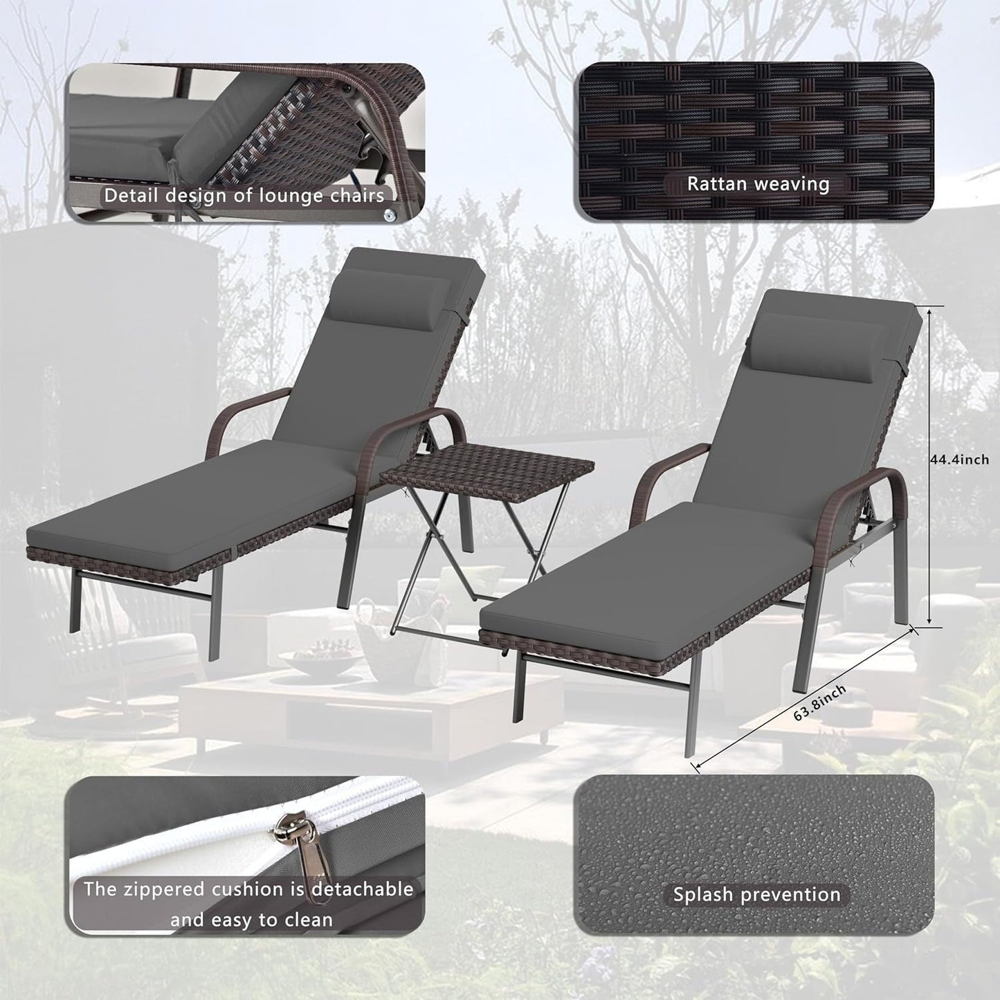 Kullavik 3-PiecesOutdoor Chaise Lounge Set