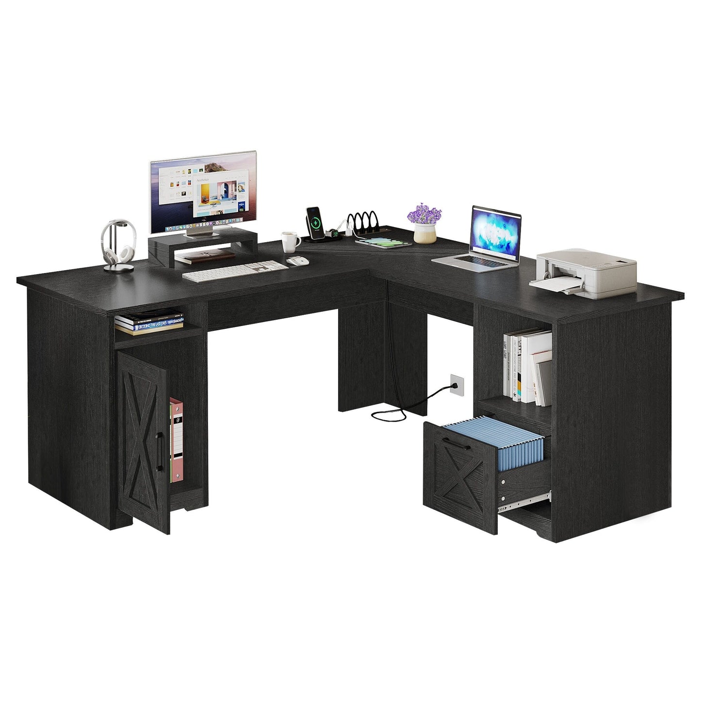 Moasis L Shaped Gaming Desk 59-Inch Computer Corner Desk with Monitor Stand