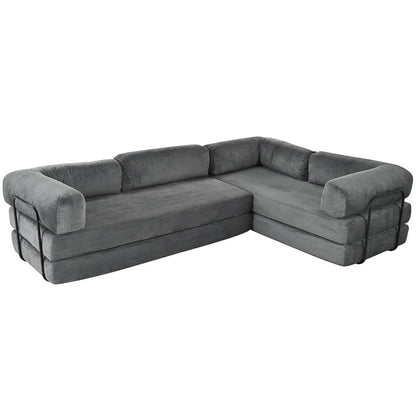 L-Shaped Modular Sofa Bed in Corduroy Fabric